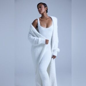 FUZZY KNIT SHAWL NECK CARDIGAN - L/XL